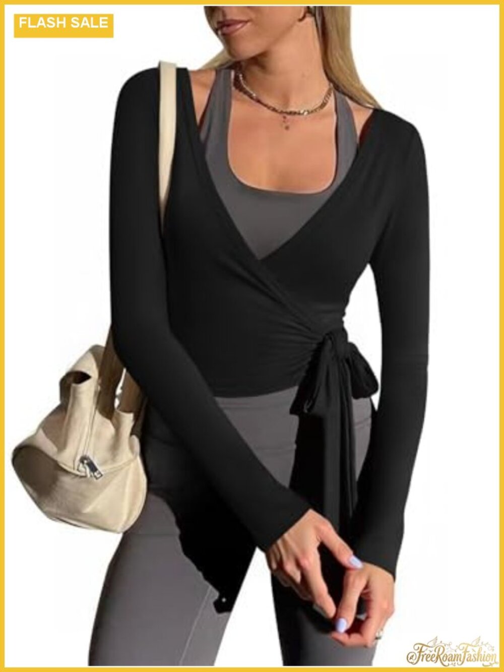 Y2K Long Sleeve Wrap Tee Deep V Neck Ballet Yoga Workout Top